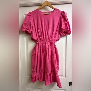 Wayf Womens Cotton Puff Sleeve Cutout Mini Dress Hot Pink Size XL